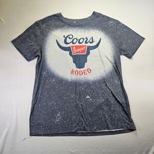 Coors Banquet Rodeo Graphic T-Shirt Bleached Splatter Charcoal Gray Mens Large